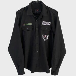 Airwalk Button-Up Work Shirt Men's Medium M Black Long-Sleeve Pockets Patches